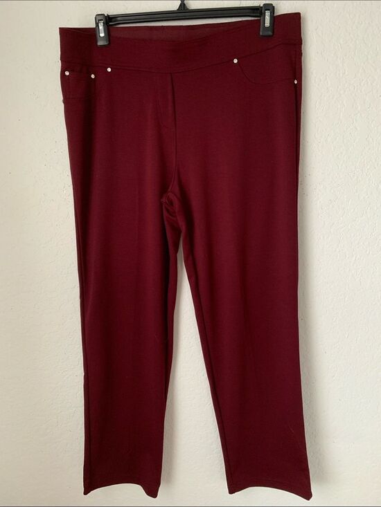 Rebecca Malone Pants - Rebecca Malone Women's Pull-On Straight Leg Pants in Burgundy Size XL